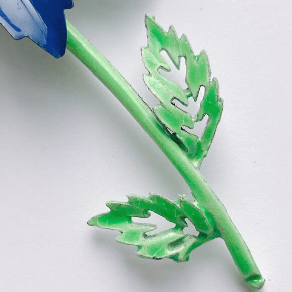 VTG 60s Brooch Blue White Enamel Flower Mid Century Mod Costume Jewelry Kitschy - Picture 4 of 10